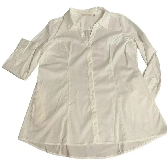 Soft Surroundings White Cotton Side Pockets Button Down Long Sleeve Shirt Size L - Picture 3 of 12